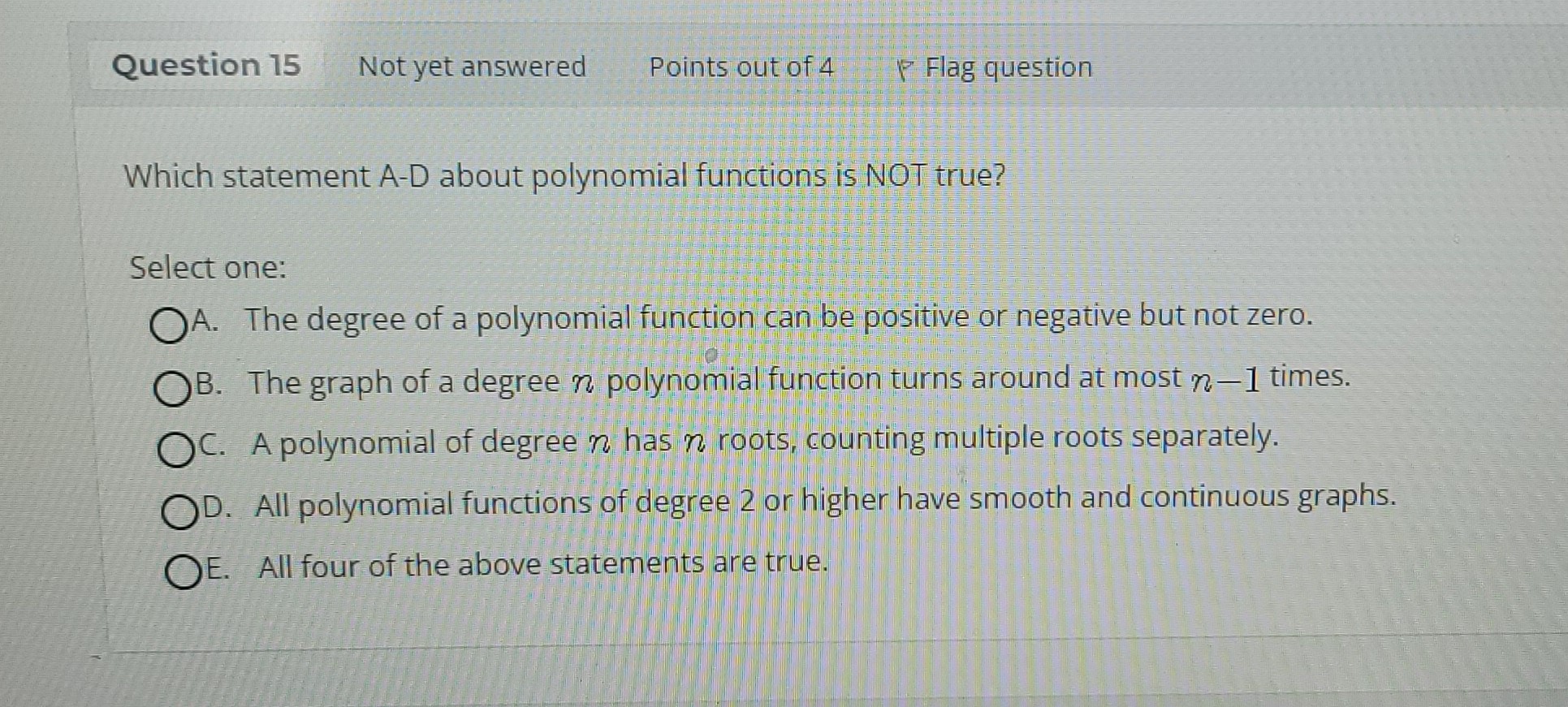 Question 15 Not yet answered Points out of 4 Flag