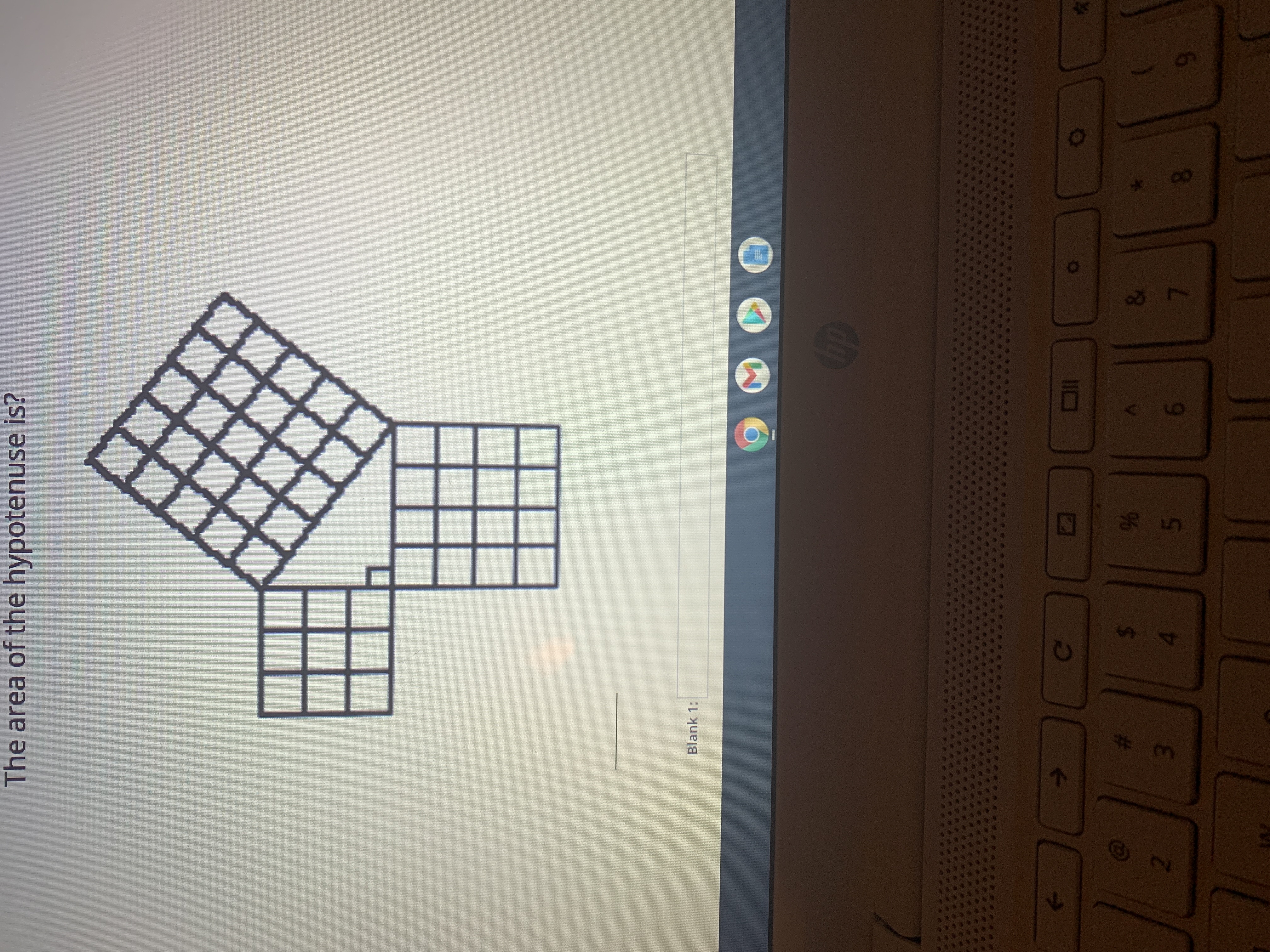 The area of the hypotenuse is? Blank 1: 9 C O &