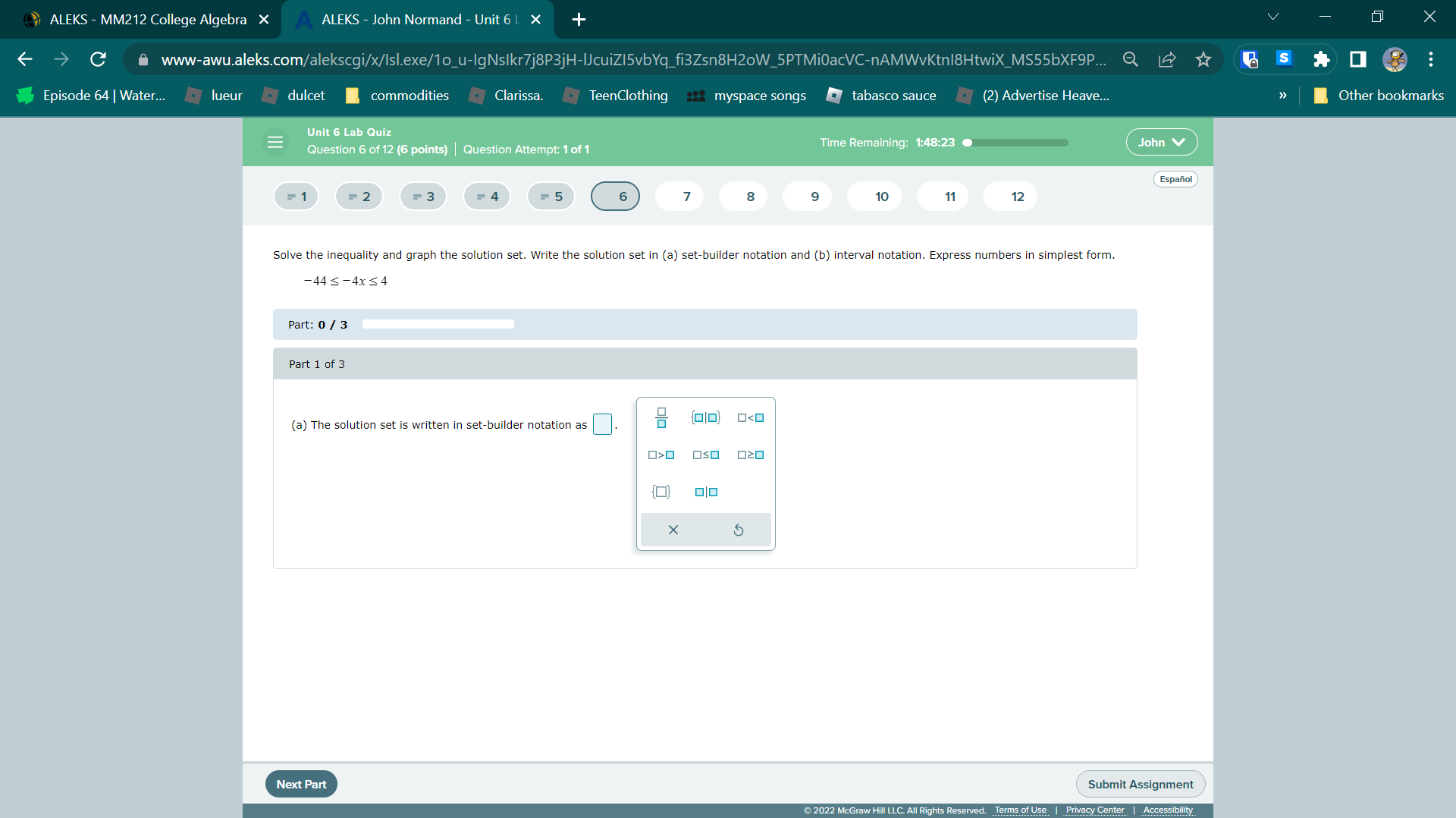 ALEKS - MM212 College Algebra X A ALEKS - John