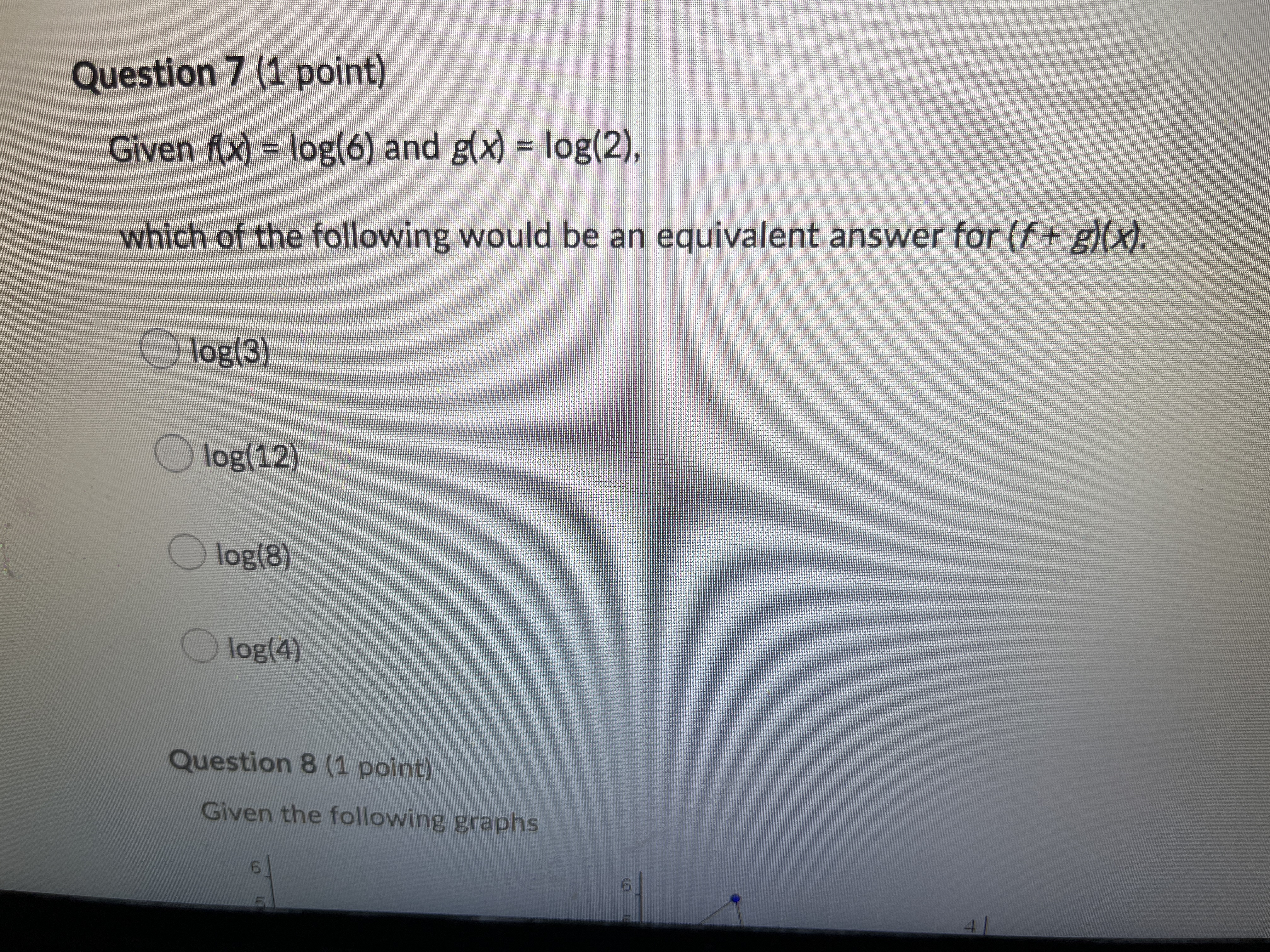 Question 5 (1 point) Given f(x) = 4x - x2 and