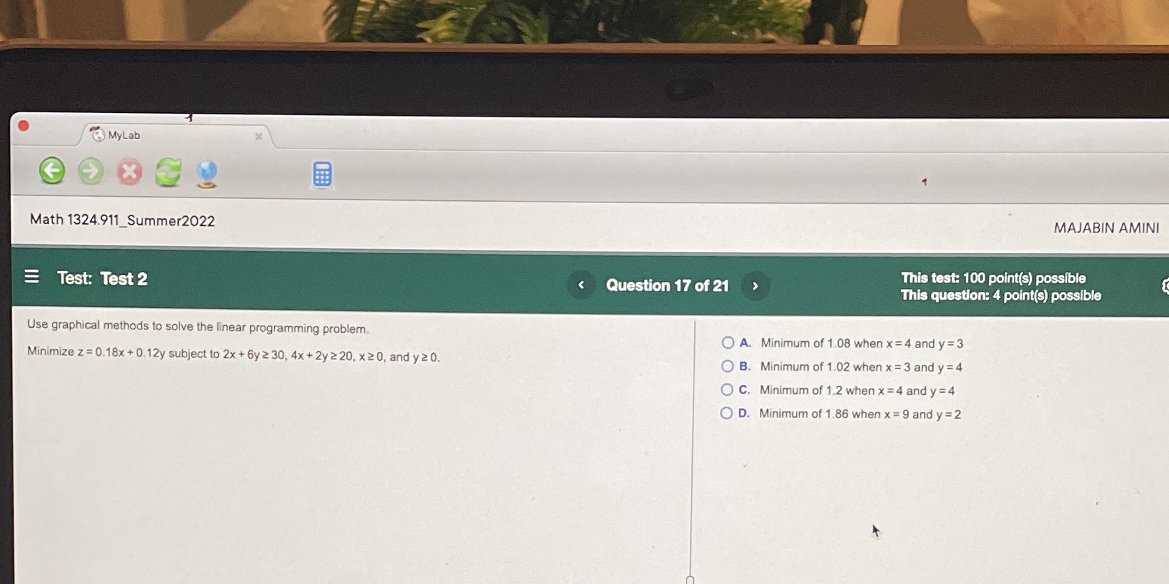 MyLab x 2 Math 1324.911_Summer2022 MAJABIN AMINI