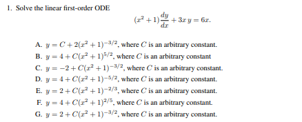 1. Solve the linear first-order ODE (x] + 1) dy
