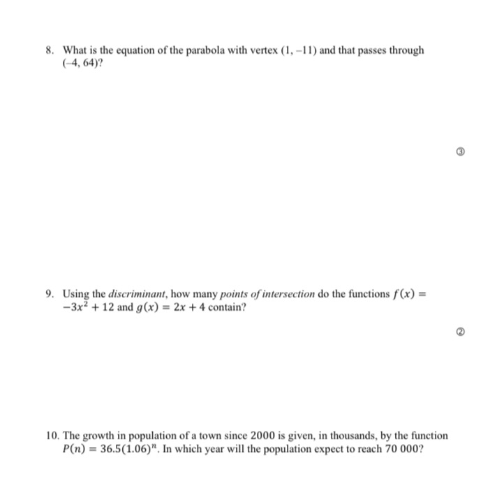ASAP please. : ) 8. What is the equation of the