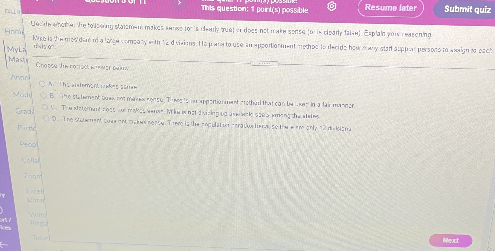 (5) POSSIDIE O This question: 1 point(s) possible