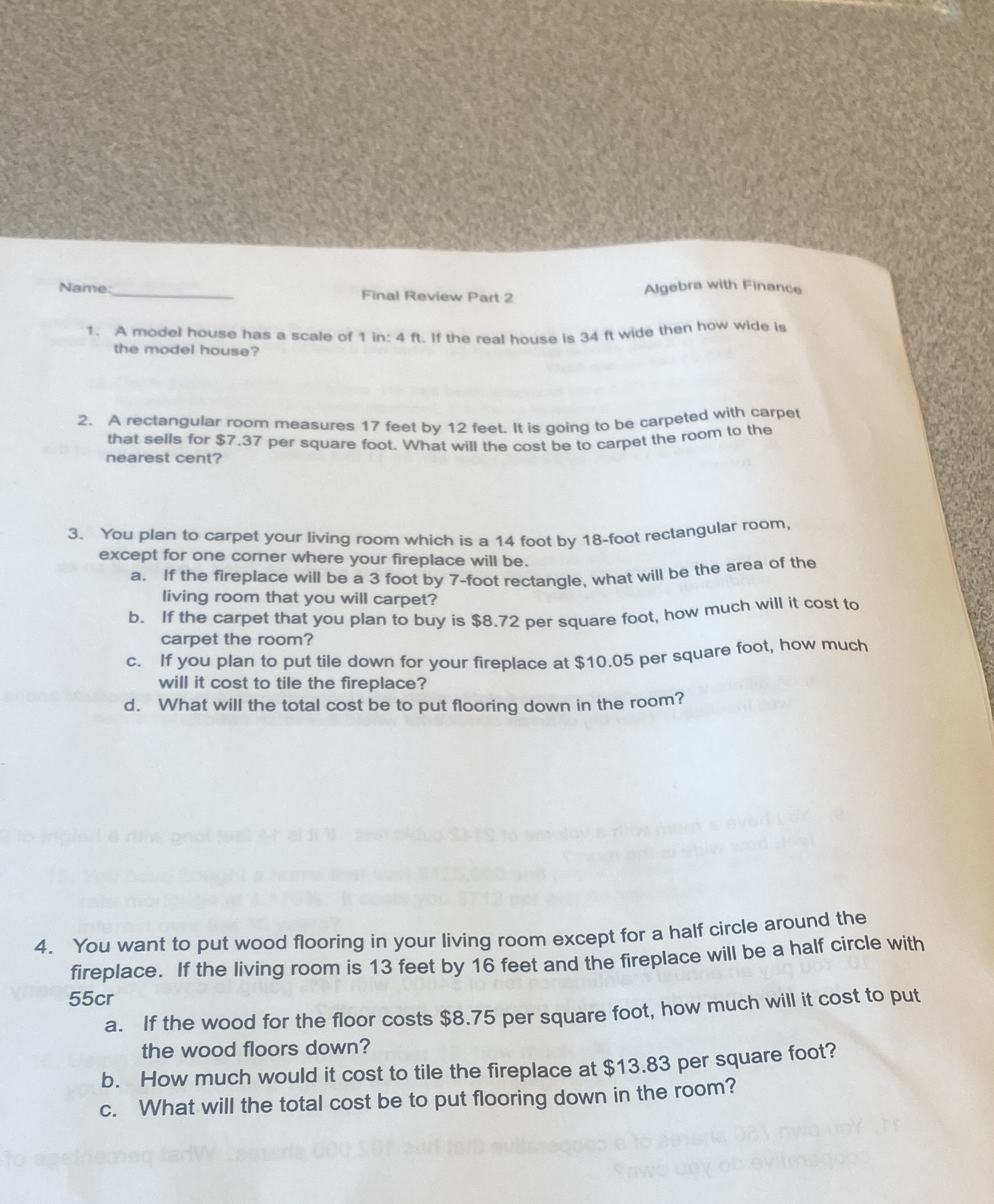 Name Final Review Part 2 Algebra with Finance 1 .