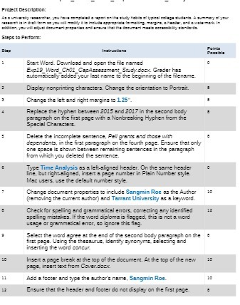Project Description: Steps to Perform: Start