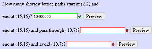 How many shortest lattice paths start at (2,2)