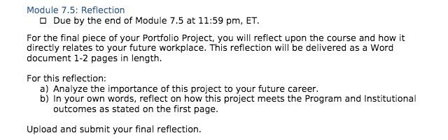 Module 15: Reflection El Due by the end of Module