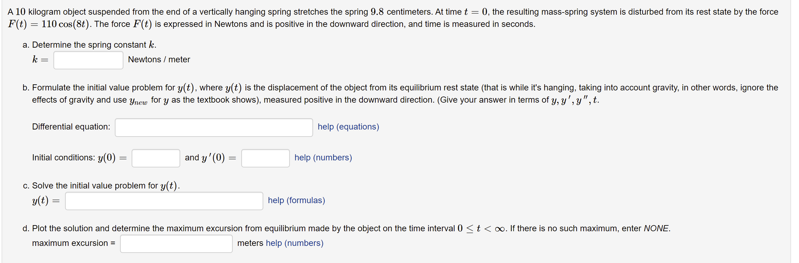 A 10 kilogram object suspended from the end of a