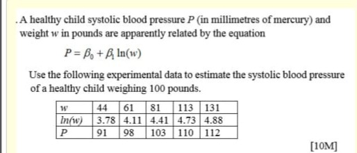 . A healthy child systolic blood pressure P (in