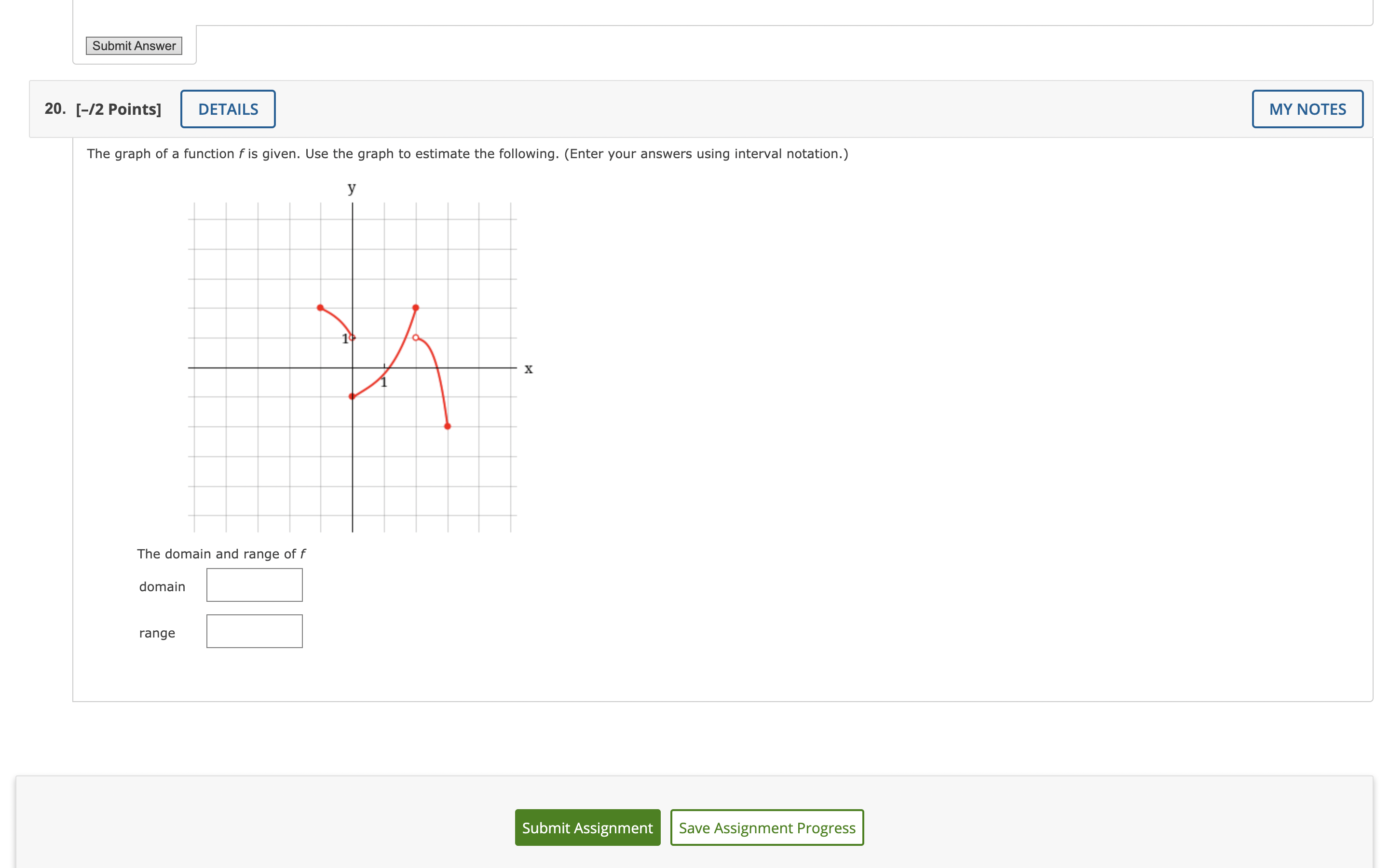 Submit Answer 20. [-/2 Points] DETAILS MY NOTES