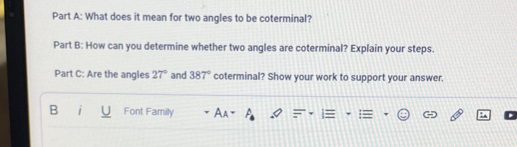 Part A: What does it mean for two angles to be