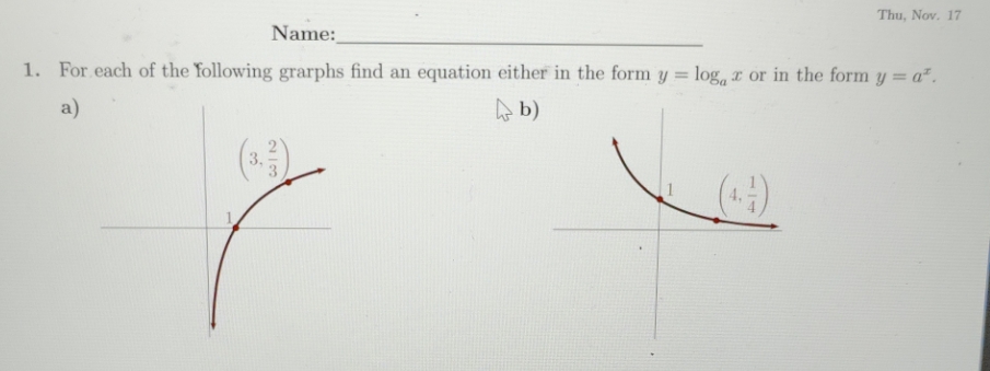 Thu, Nov. 17 Name: 1. For each of the following