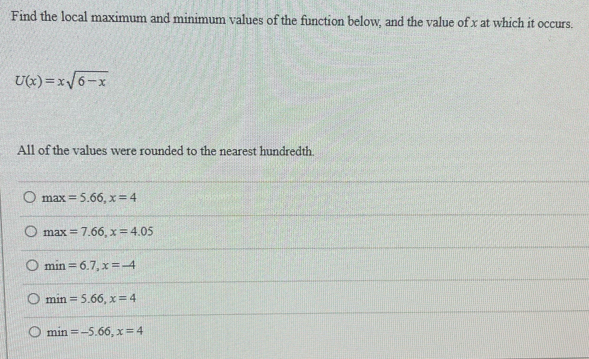 Find the local maximum and minimum values of the