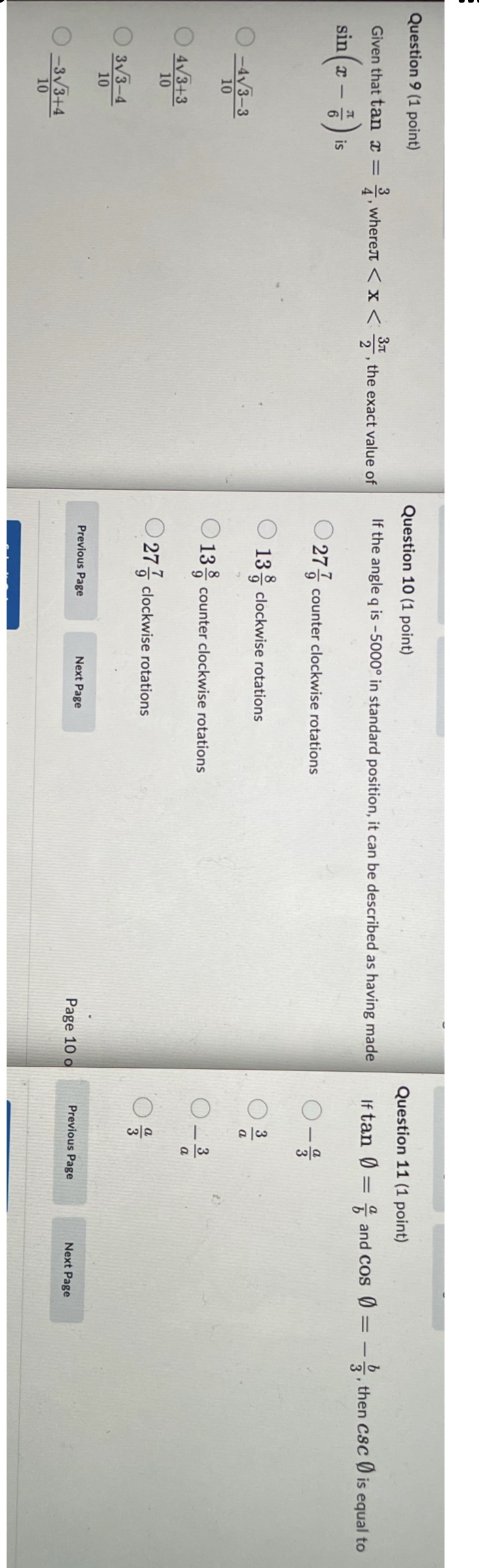 Question 9 (1 point) Question 10 (1 point)