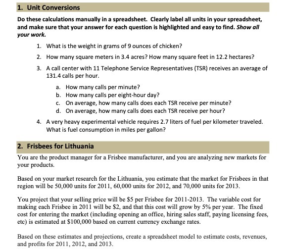 1. Unit Conversions Do these calculations