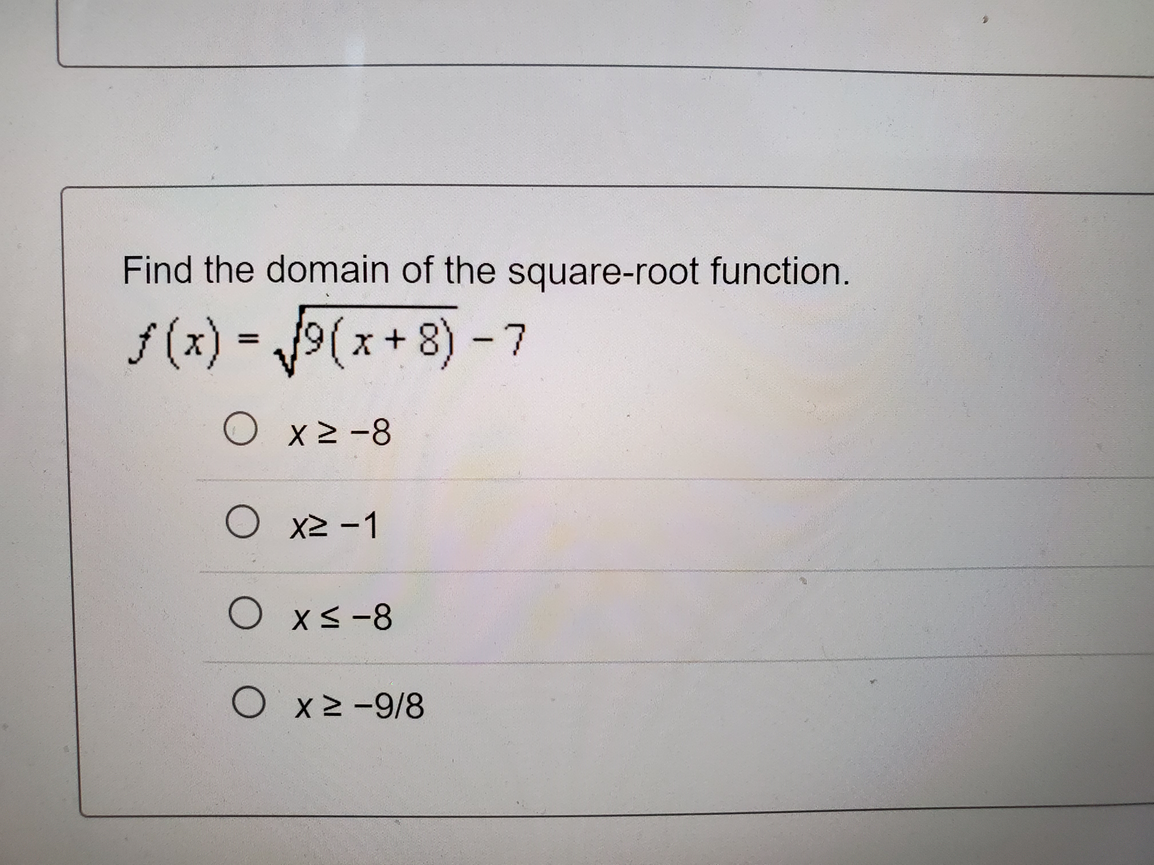The function f ( x) = 8vx gives the speed in feet