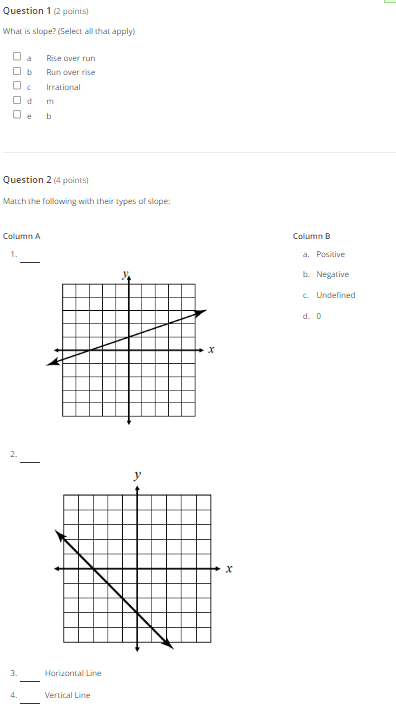 \f\fQuestion 1 (2 points) What is slope? (Select