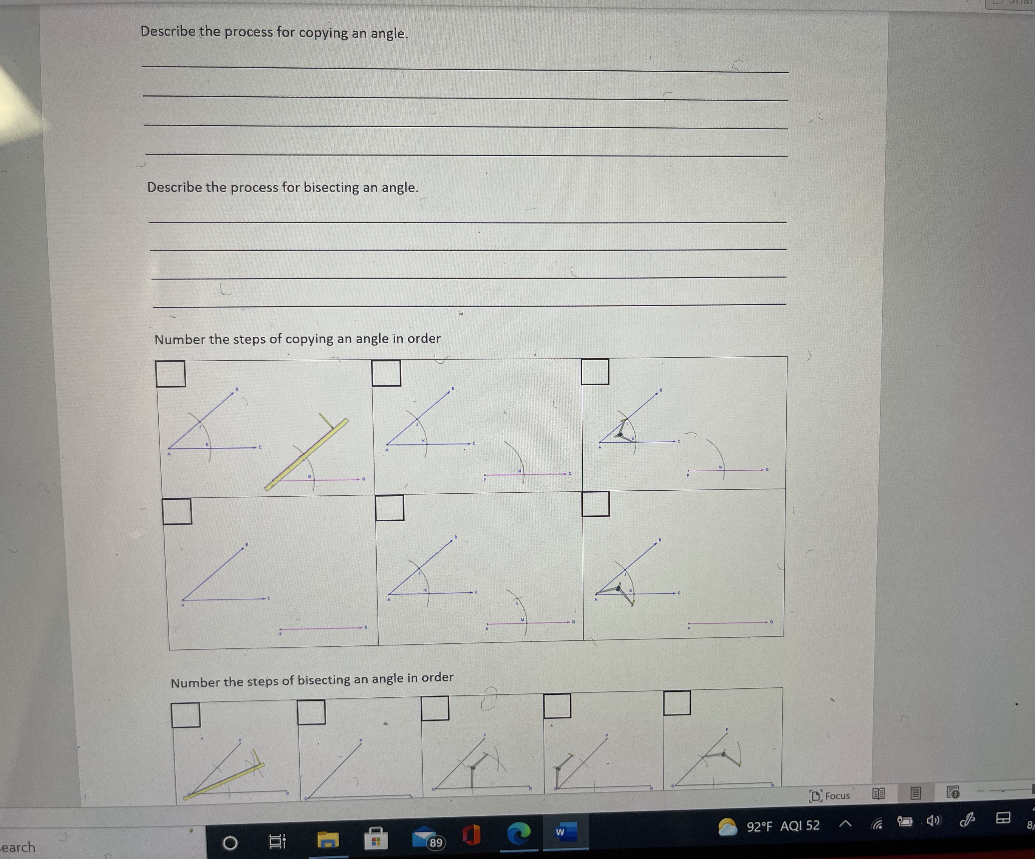 Describe the process for copying an angle.