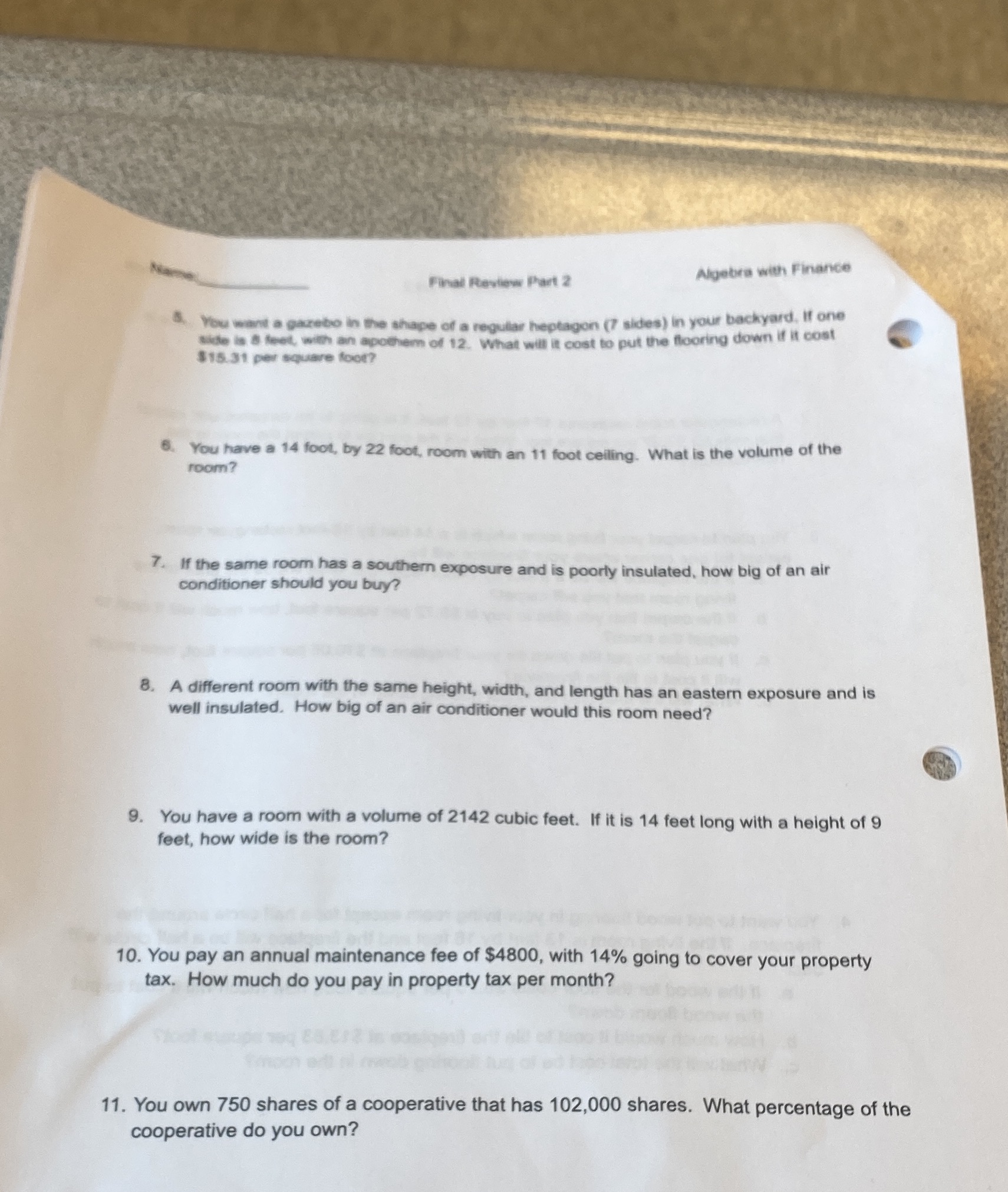 Algebra with Finance Final Review Part 2 You want