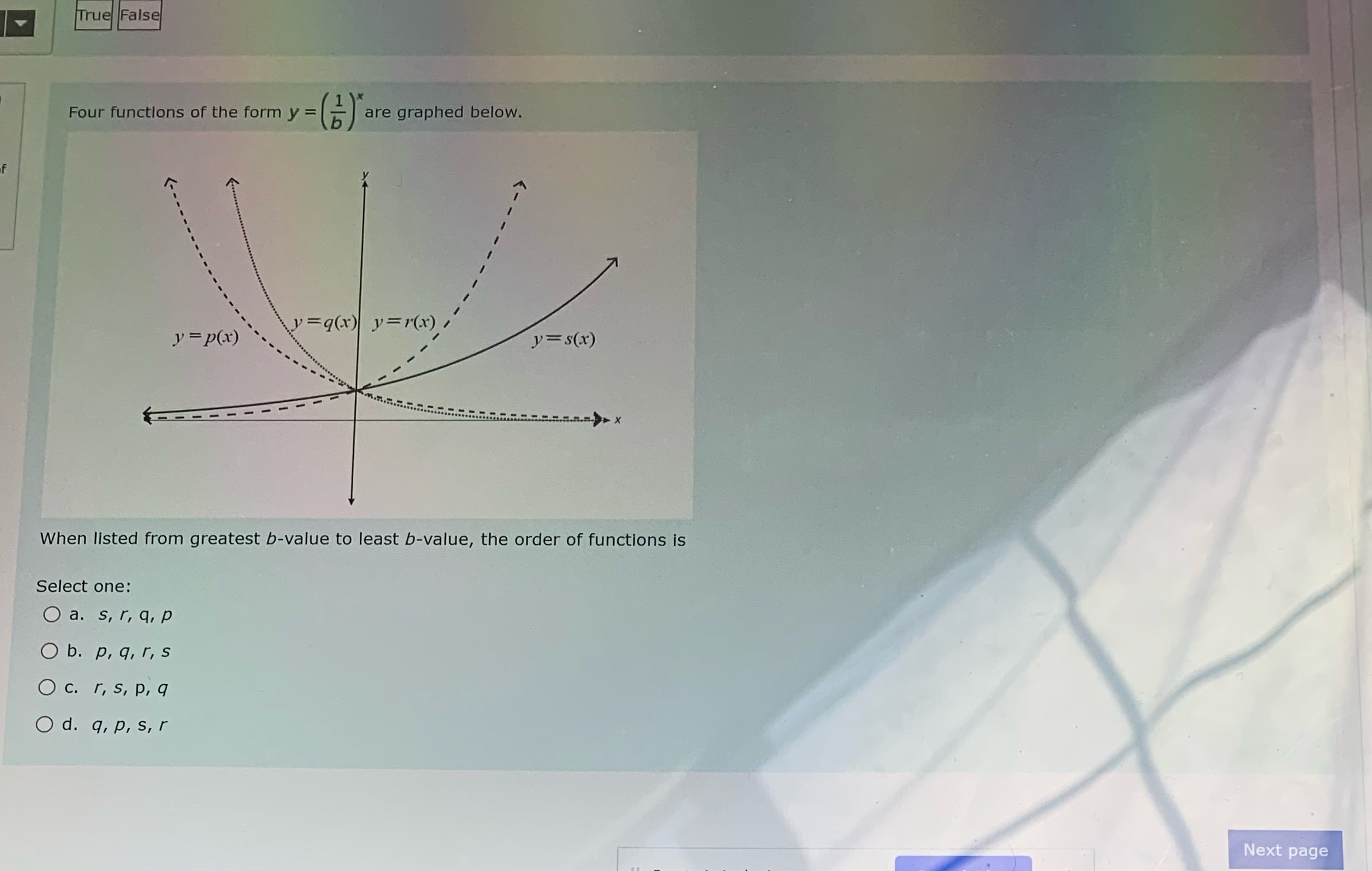 True False Four functions of the form y =( (2 )"