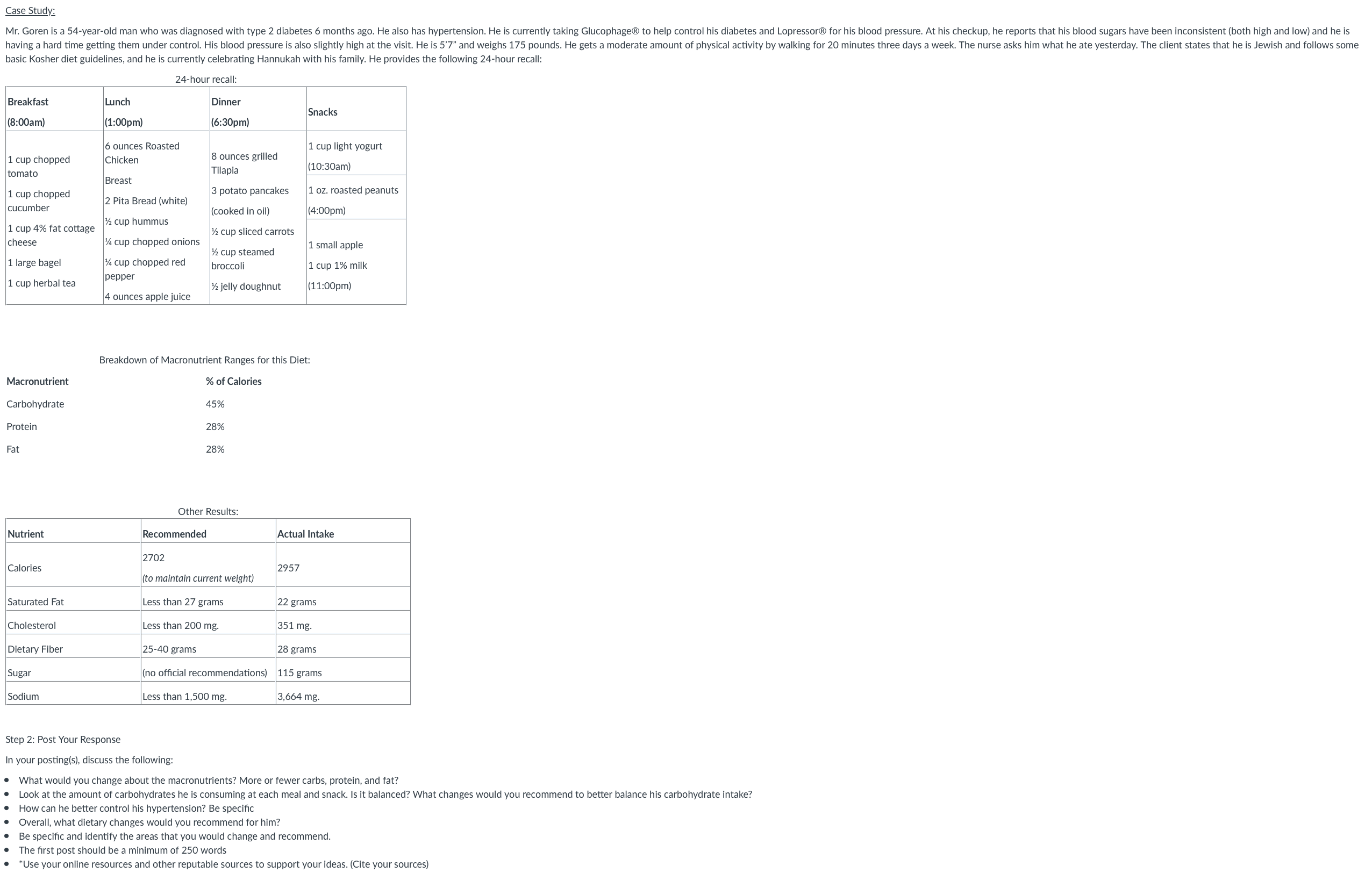 Case Study: Mr. Goren is a 54-year-old man who