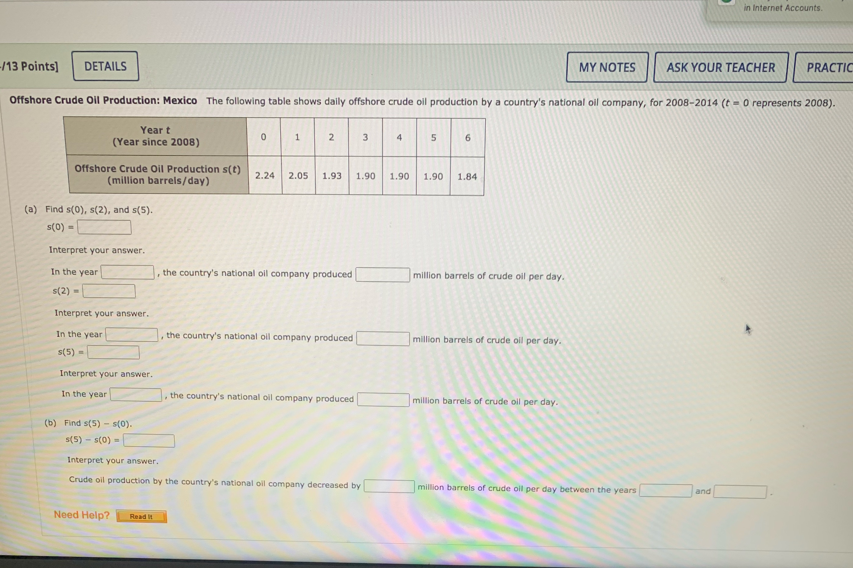 in Internet Accounts. /13 Points] DETAILS MY