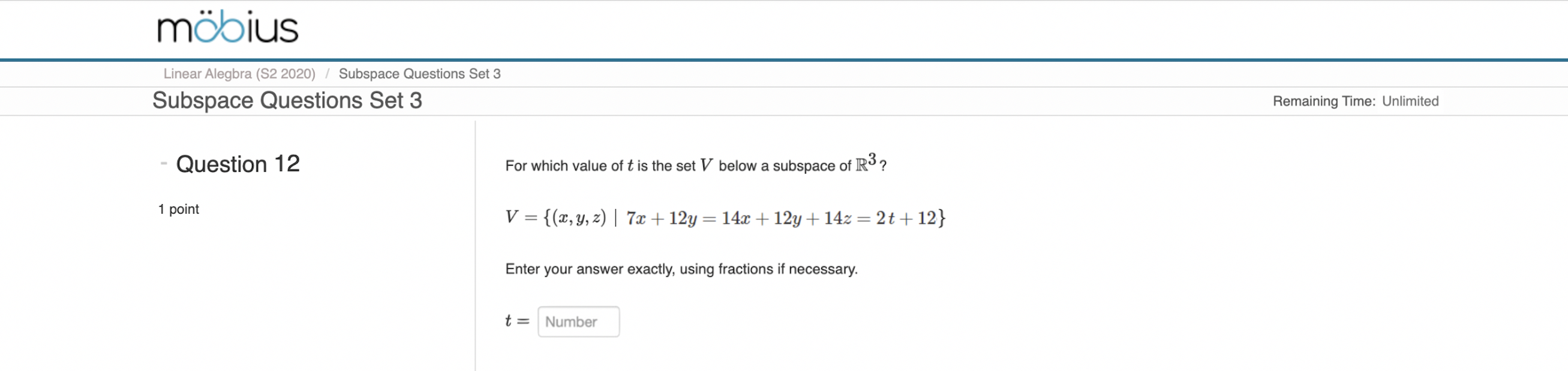 mobius Linear Alegbra ($2 2020) / Subspace