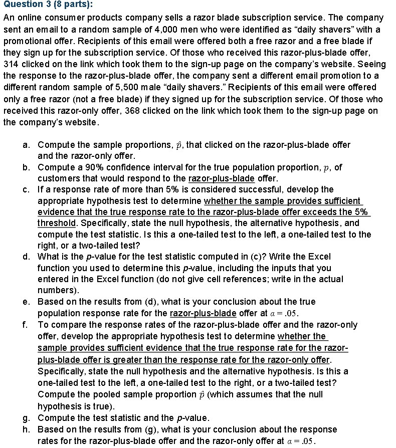 Question 3 (8 parts): An online consumer products