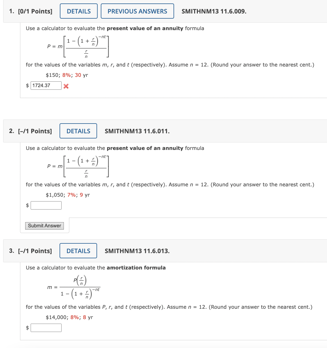 Part 1 : 1. [0M Points] DETAILS PREVIOUS ANSWERS