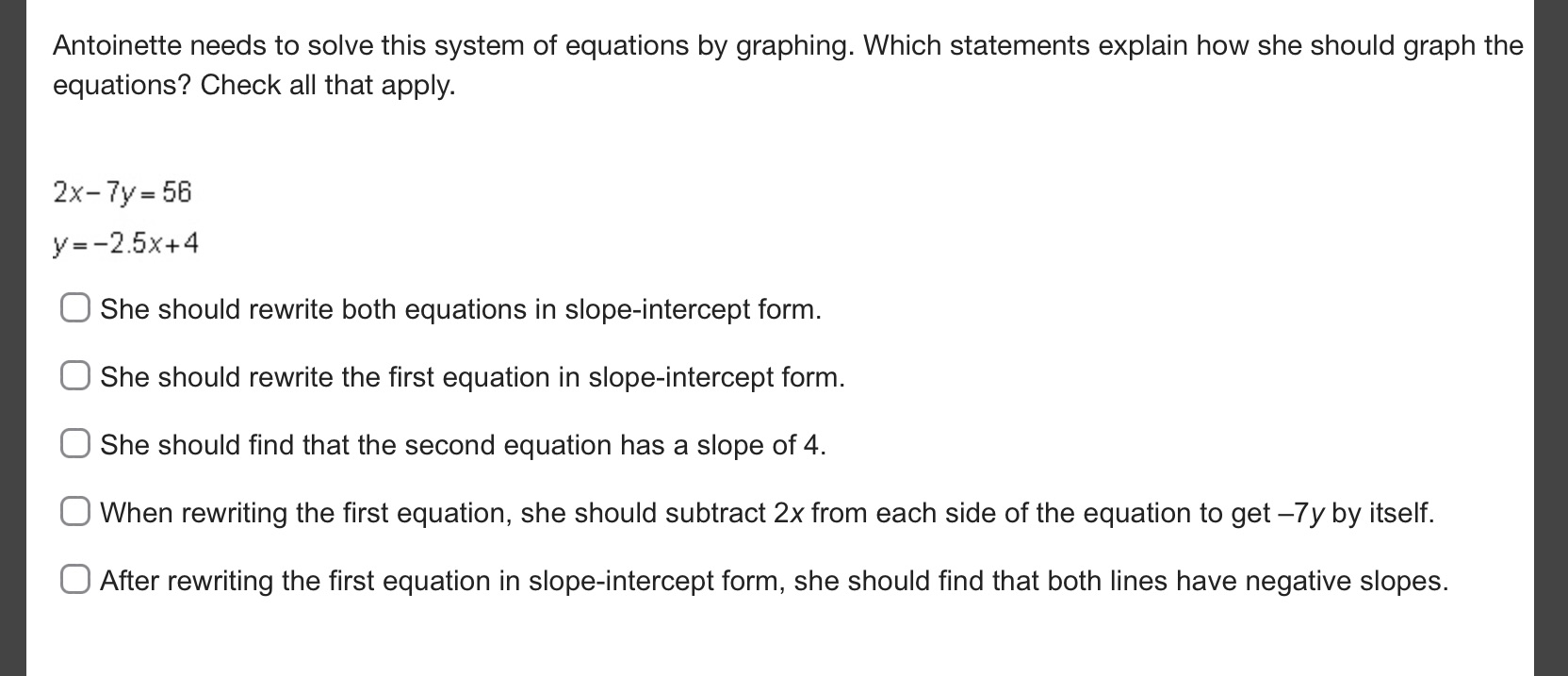 Antoinette needs to solve this system of