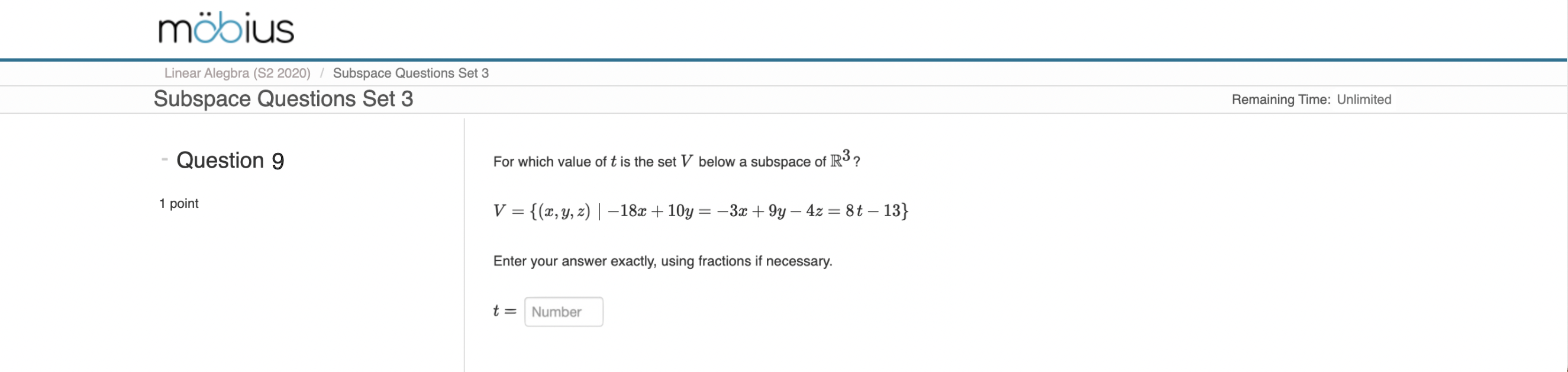 mobius Linear Alegbra ($2 2020) / Subspace