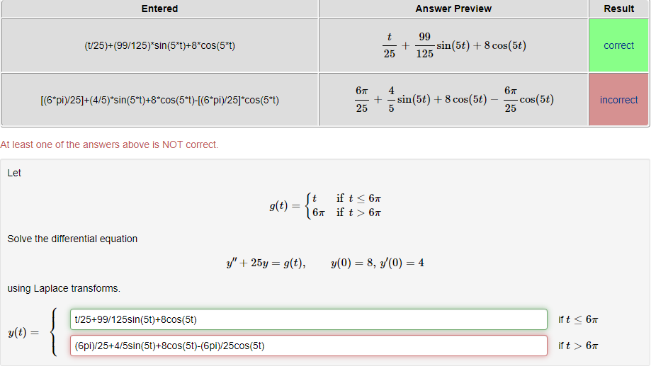Entered Answer Preview Result t 99