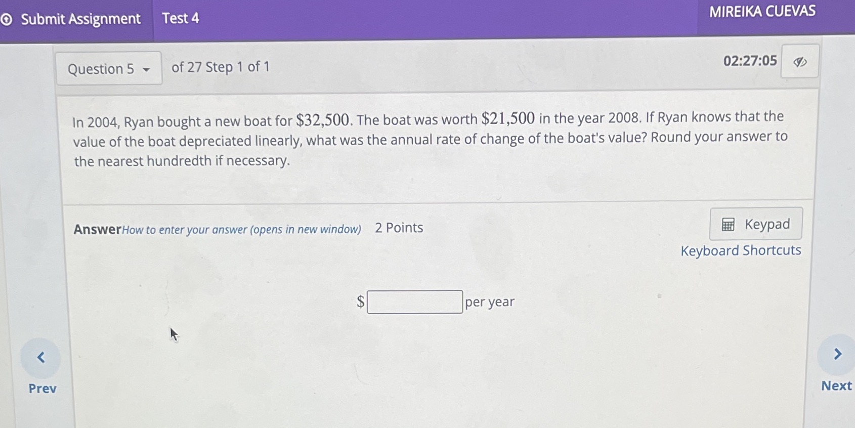 Submit Assignment Test 4 MIREIKA CUEVAS Question