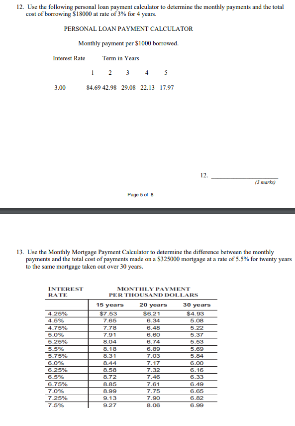 10a. (2 marks) b) Option 2 5% down payment .