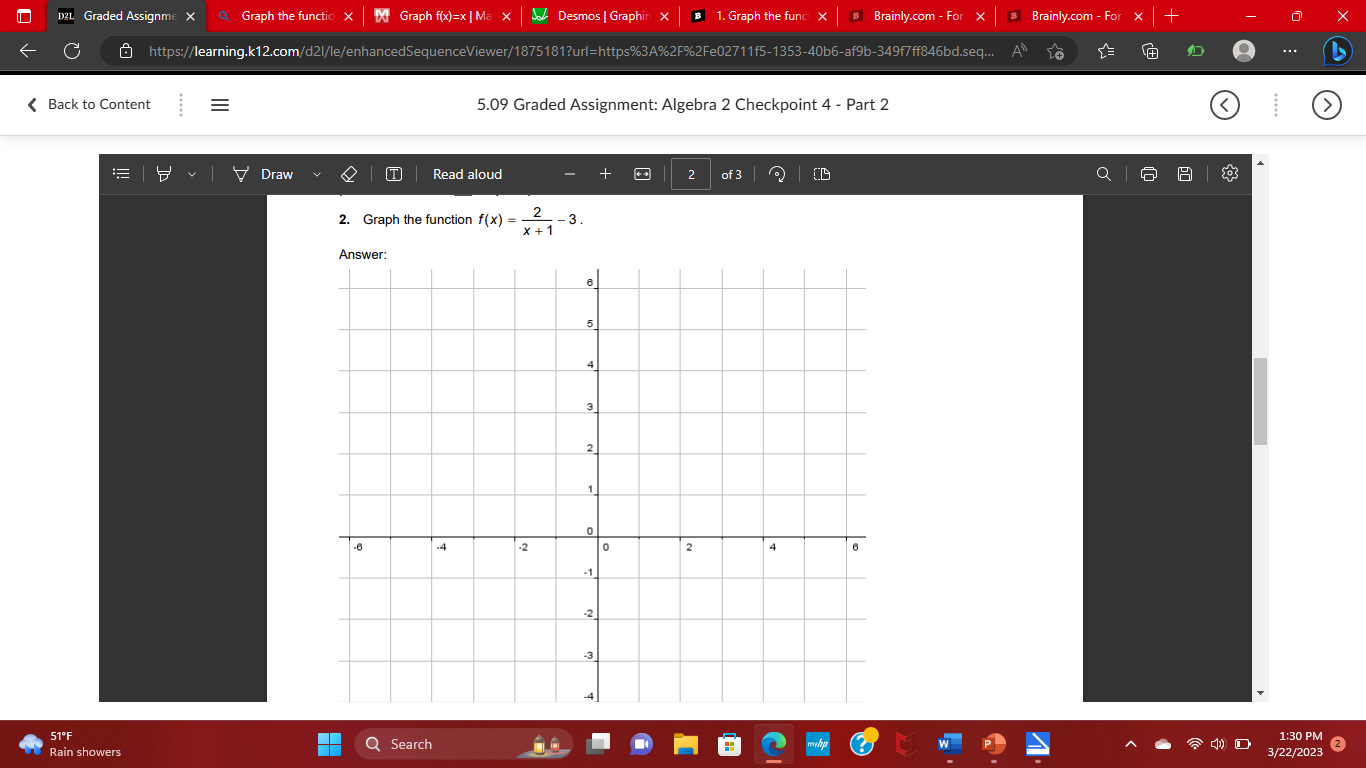 121 Graded Assignme X Q. Graph the function X D