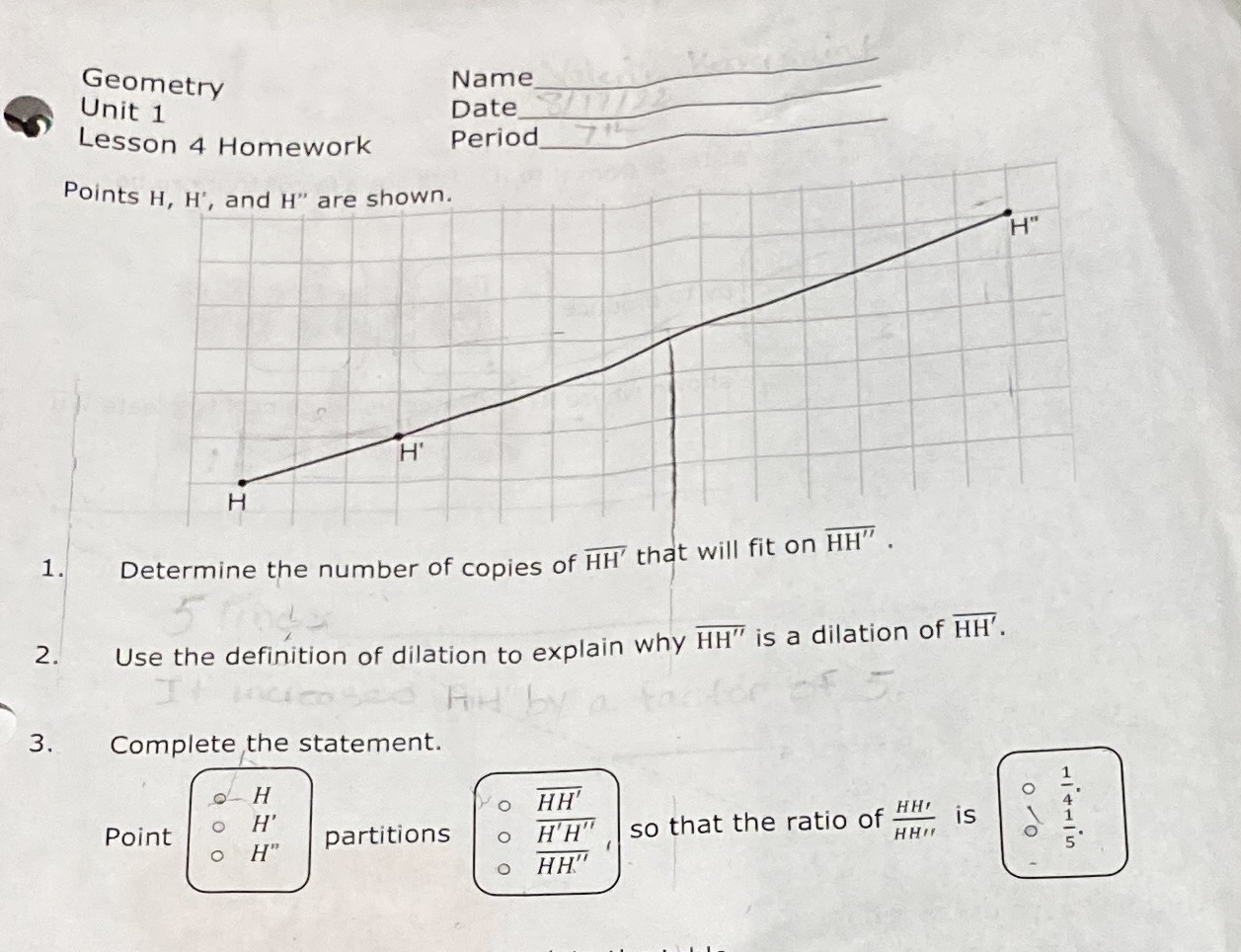 Geometry Name Unit 1 Date Lesson 4 Homework