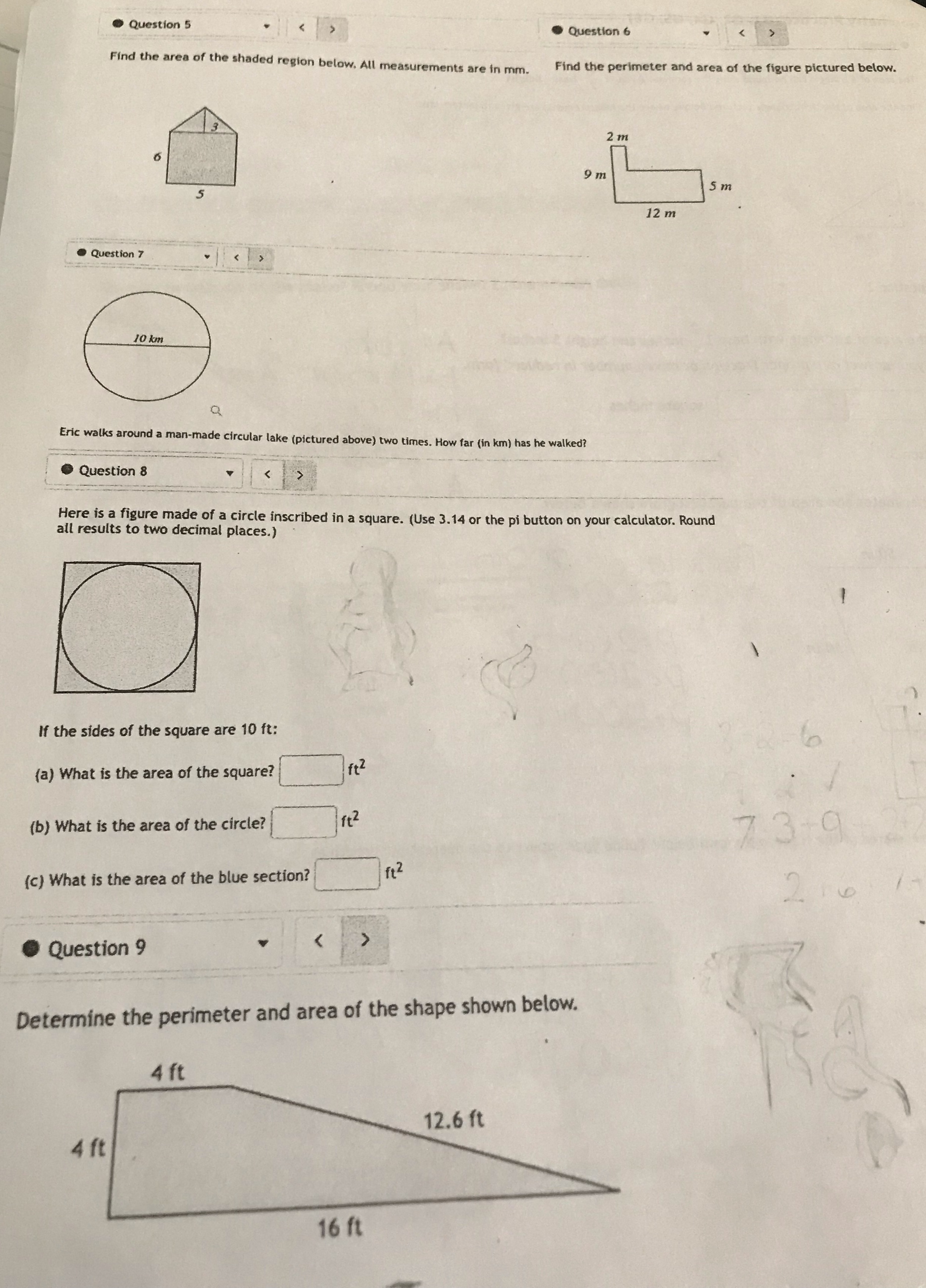 Help on these Question 5 Question 6 Find the area