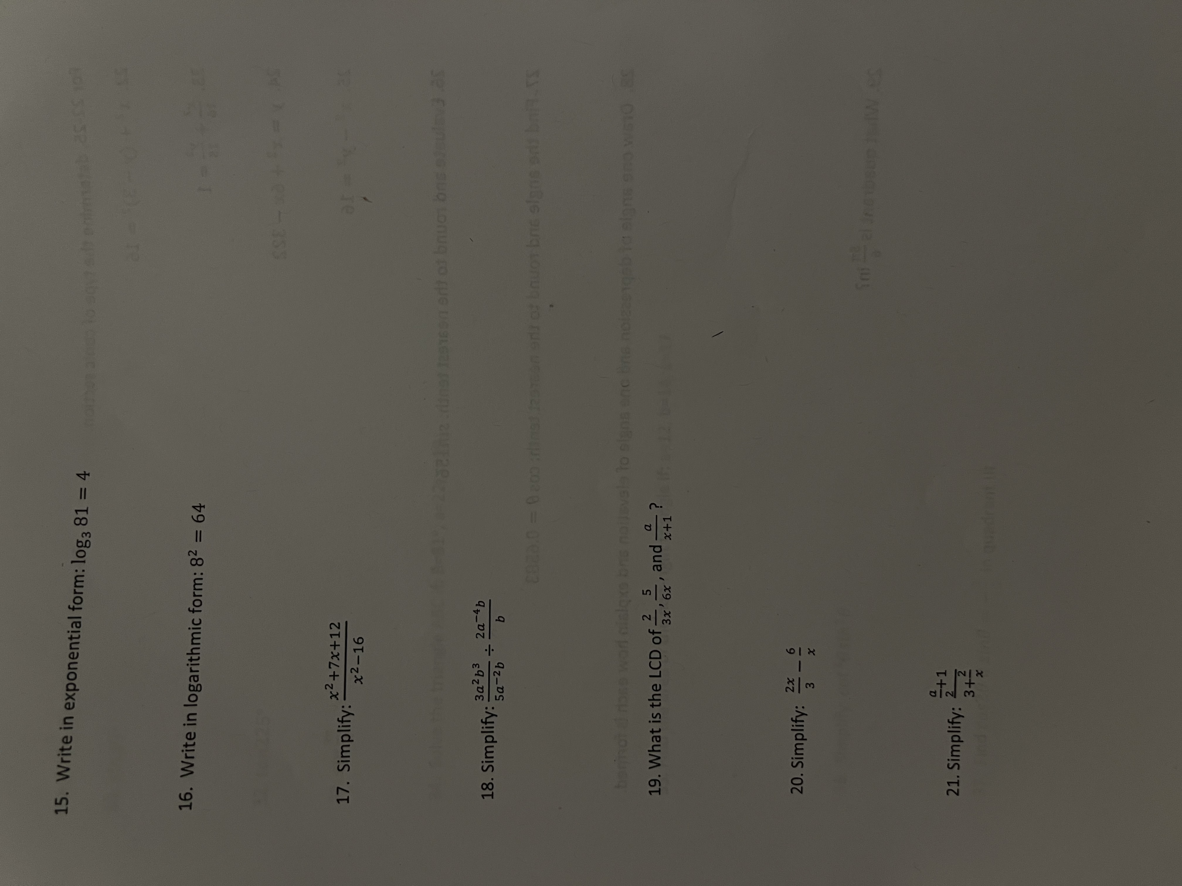Algebra 2 Semester 2 Review 1. Simplify: V8 + V18