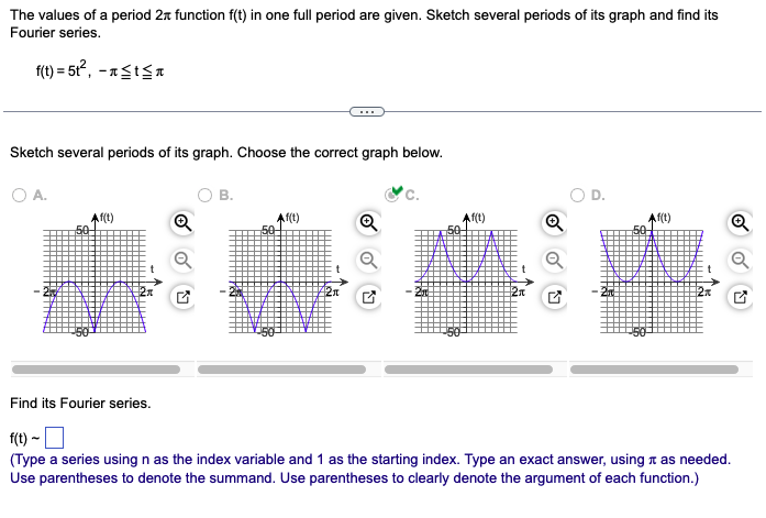 The values of a period 2x function f(t) in one