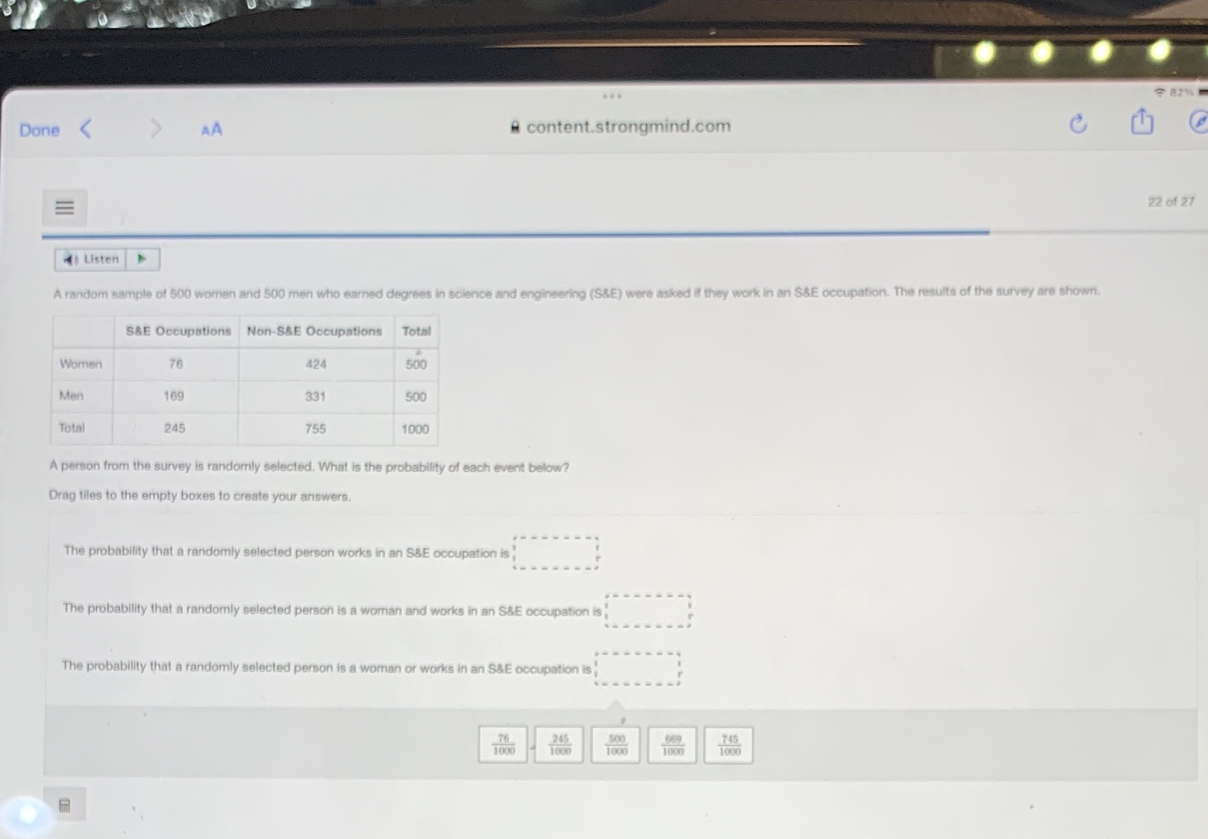 82%% Done < AA a content.strongmind.com C E 22 of