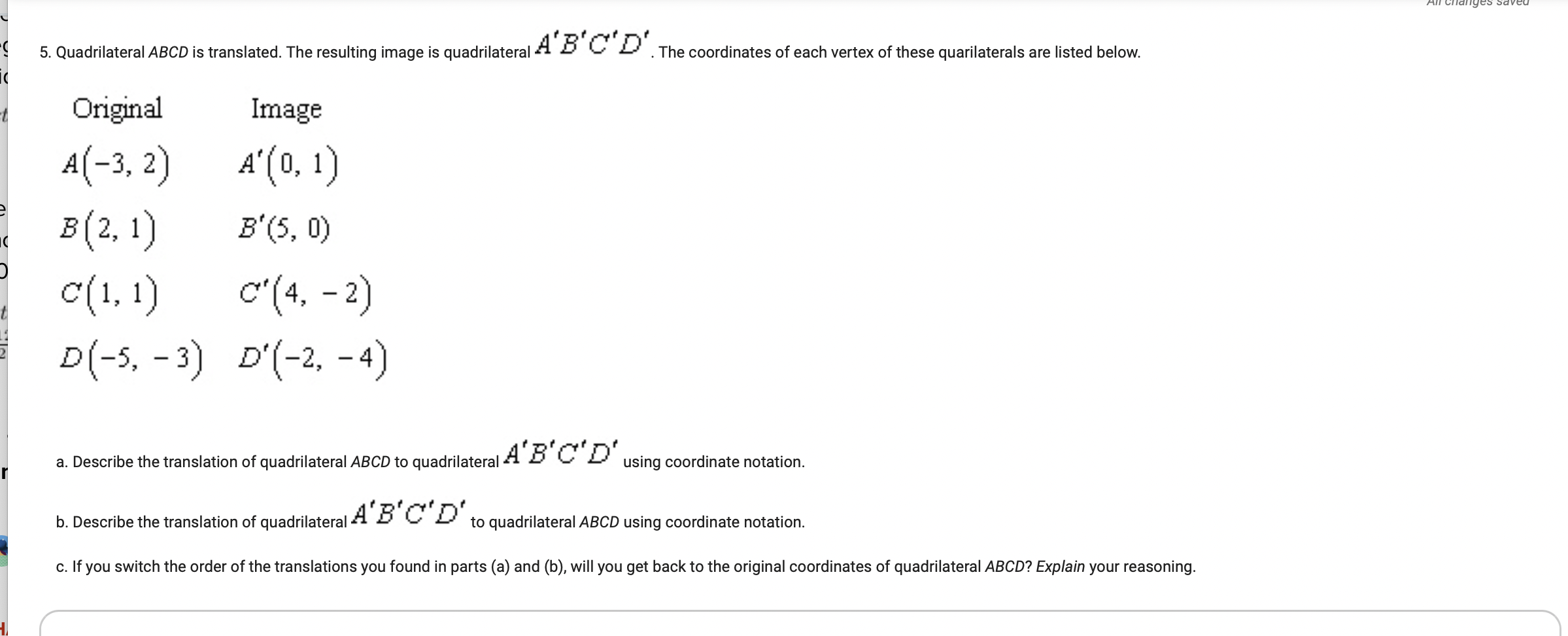 5. Quadrilateral ABCD is translated. The