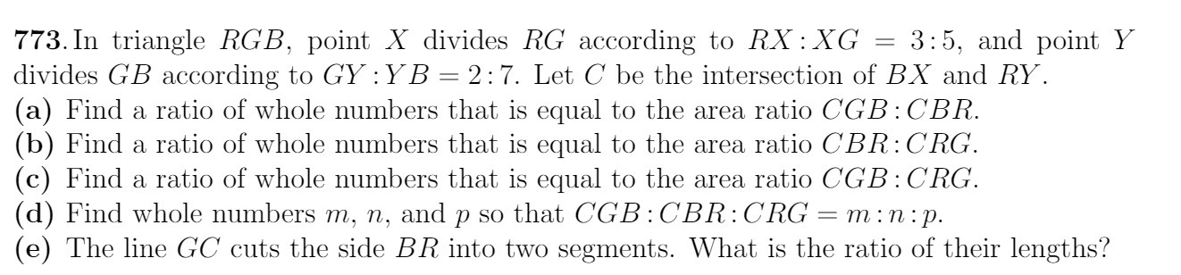 773. In triangle RGB, point X divides RG