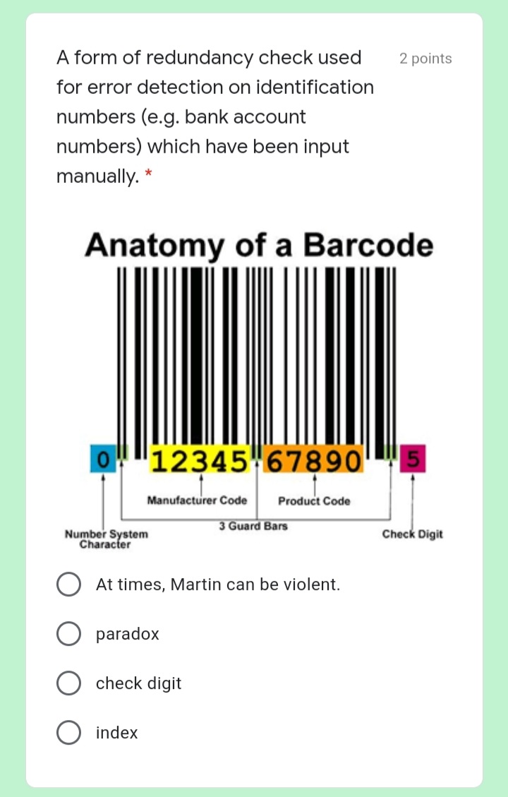 A form of redundancy check used 2 points for