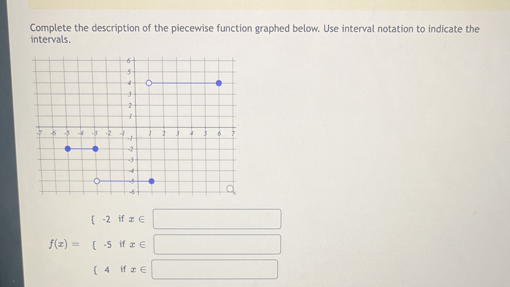 intervals. Complete the description of the