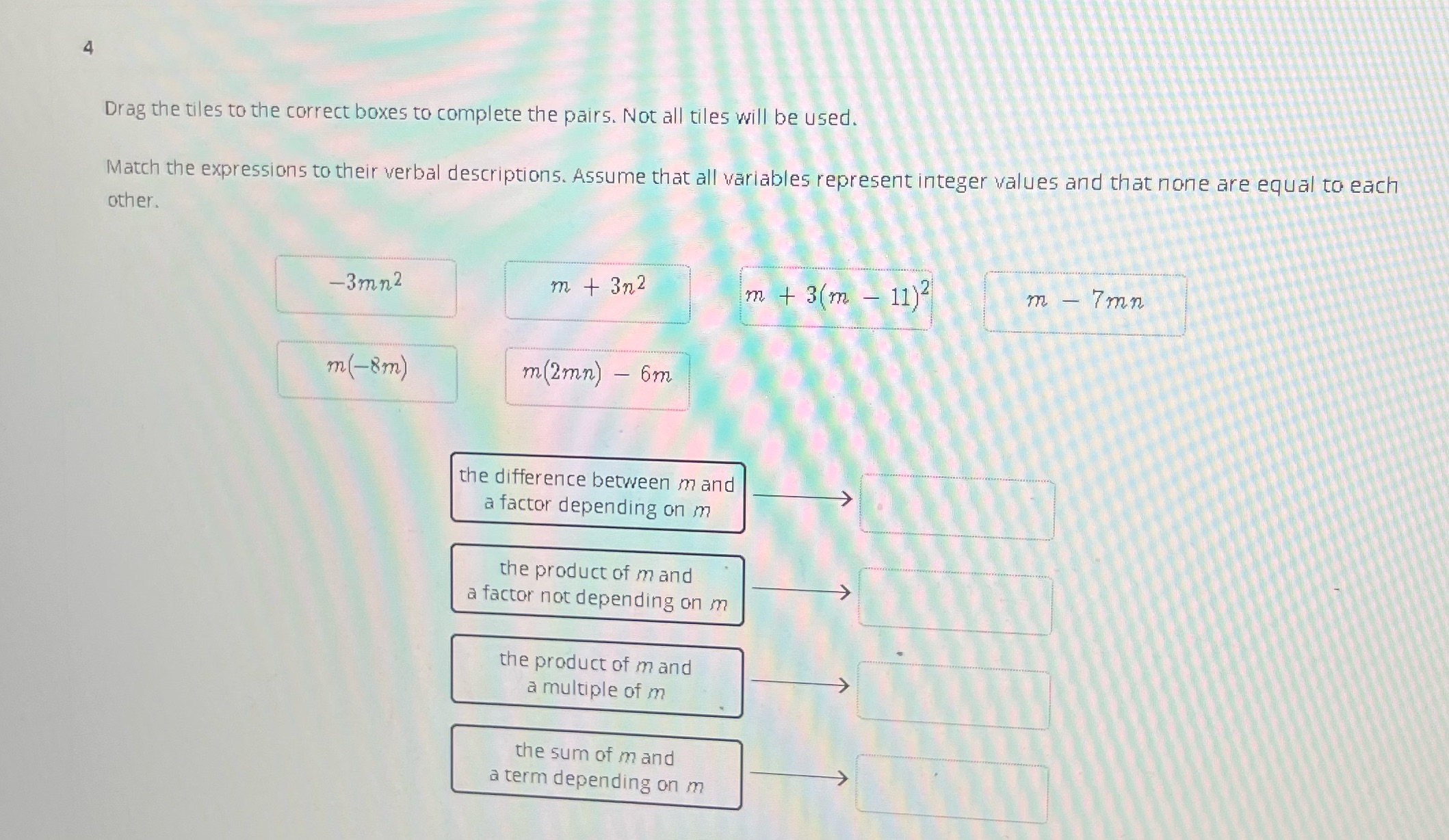 Drag the tiles to the correct boxes to complete