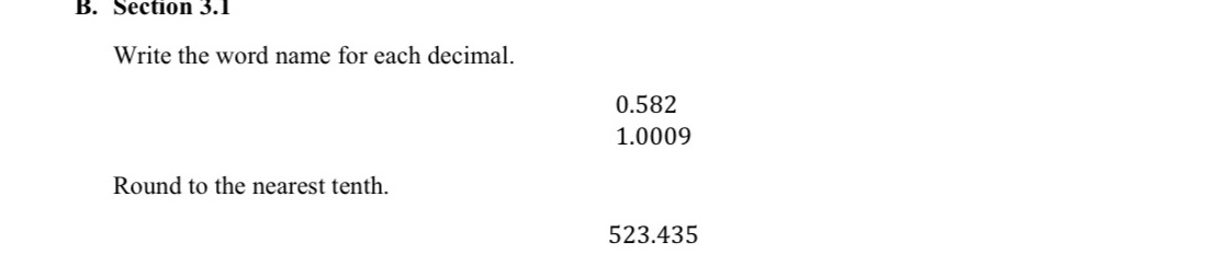 B. Section 3.1 Write the word name for each