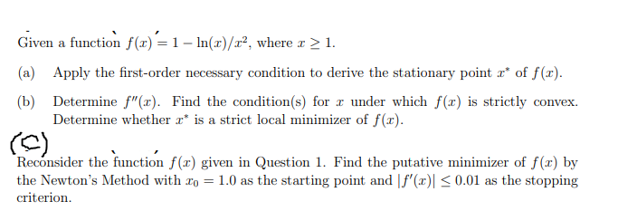 Given a function f(x) = 1 - In(x)/x2, where r 2