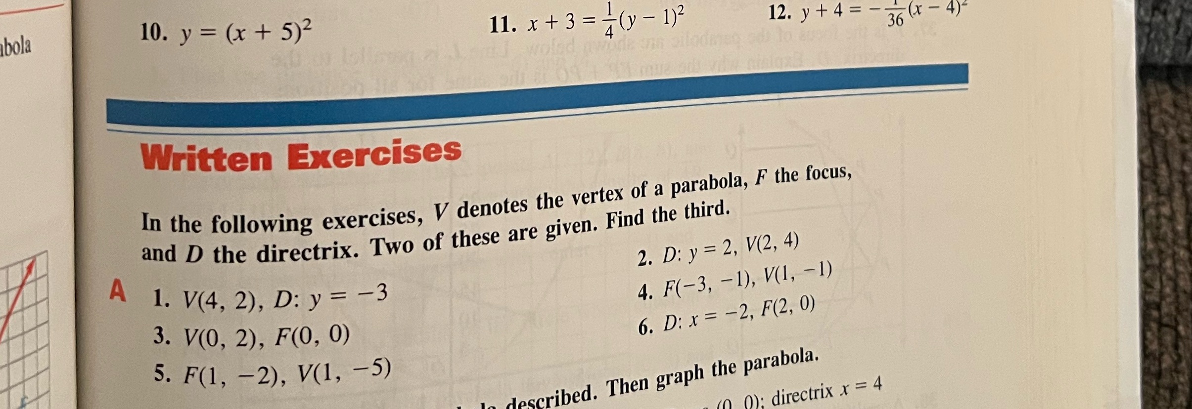only 3,6 bola 10. y = (x + 5)2 11. x + 3 = -(y -