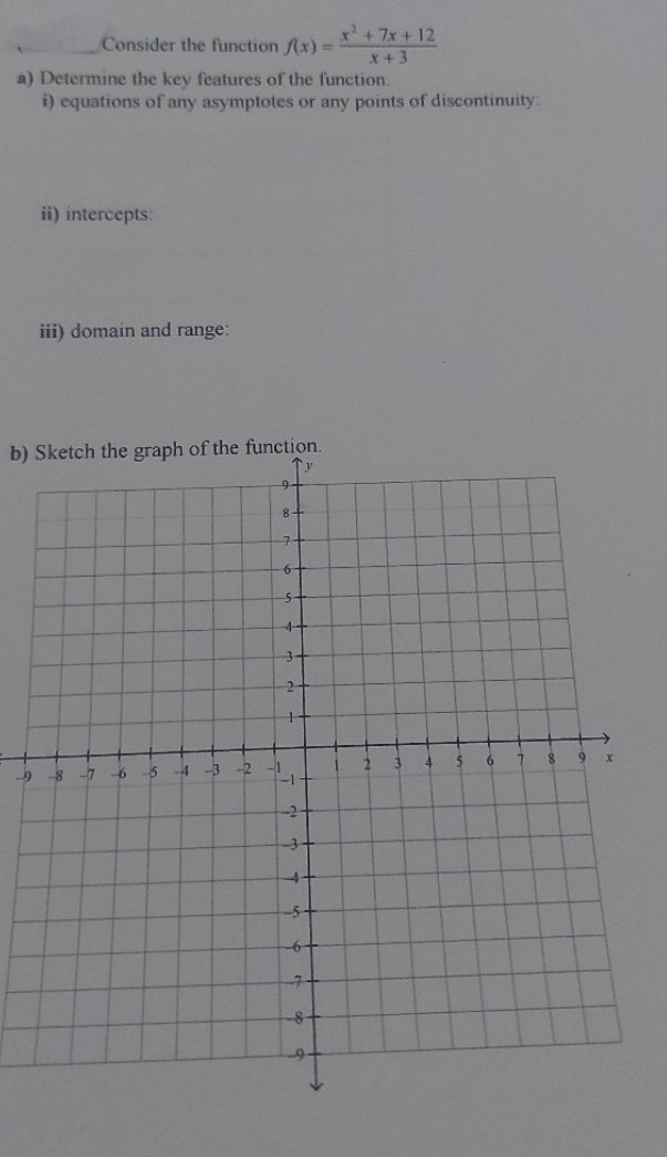 Consider the function /(x) - x + 7x + 12 *+3 a)